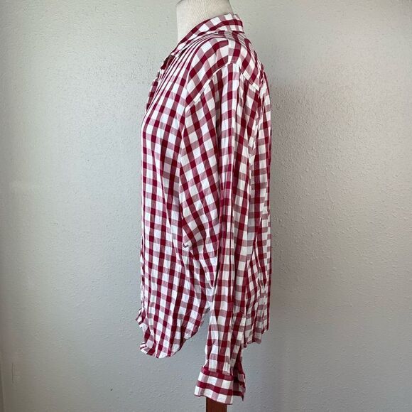 LOFT Red Plaid Button Down Shirt Size M EUC - Picture 3 of 7